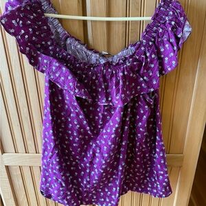 LOFT Purple Floral Ruffle Blouse